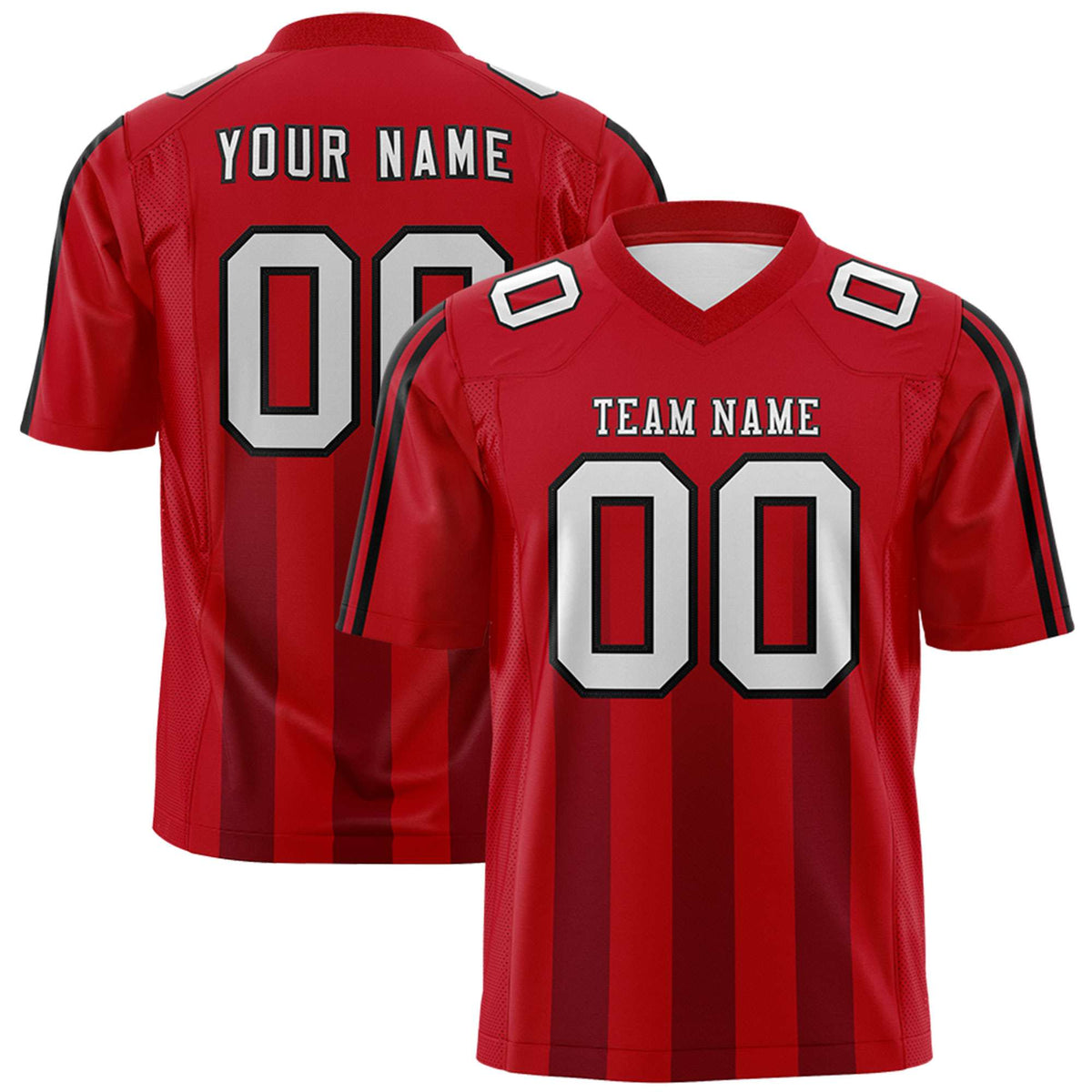Custom Red Black Vertical Fine Stripe Gradient Fashion Personalized Team American Football Jersey