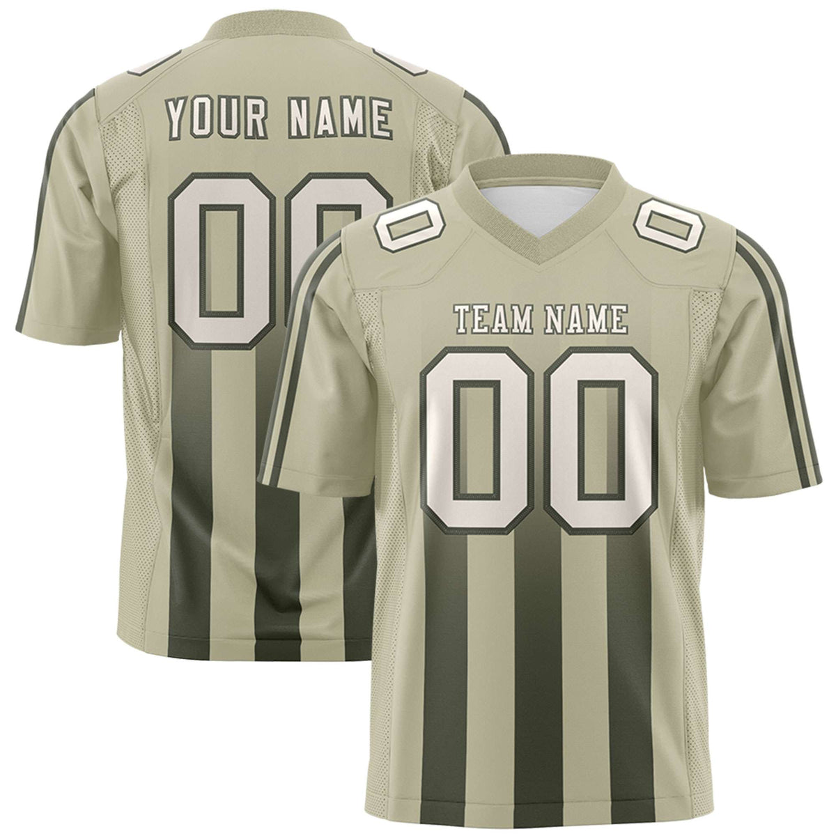 Custom Camel Olive Vertical Fine Stripe Gradient Fashion Personalized Team American Football Jersey