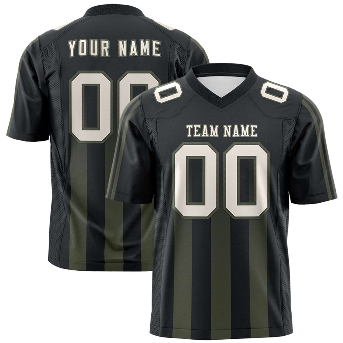 Custom Black Olive Vertical Fine Stripe Gradient Fashion Personalized Team American Football Jersey