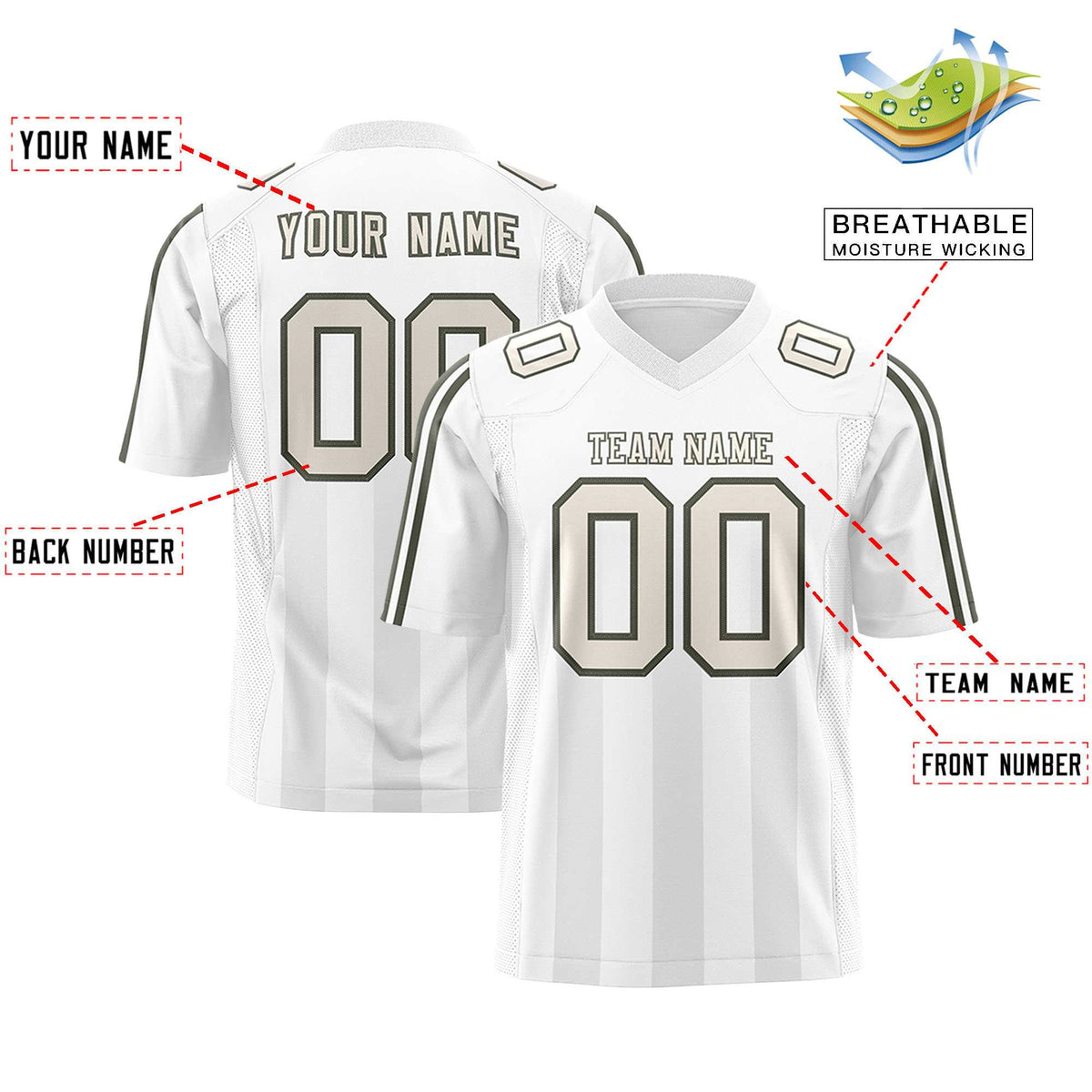 Custom White Gray Vertical Fine Stripe Gradient Fashion Personalized Team American Football Jersey