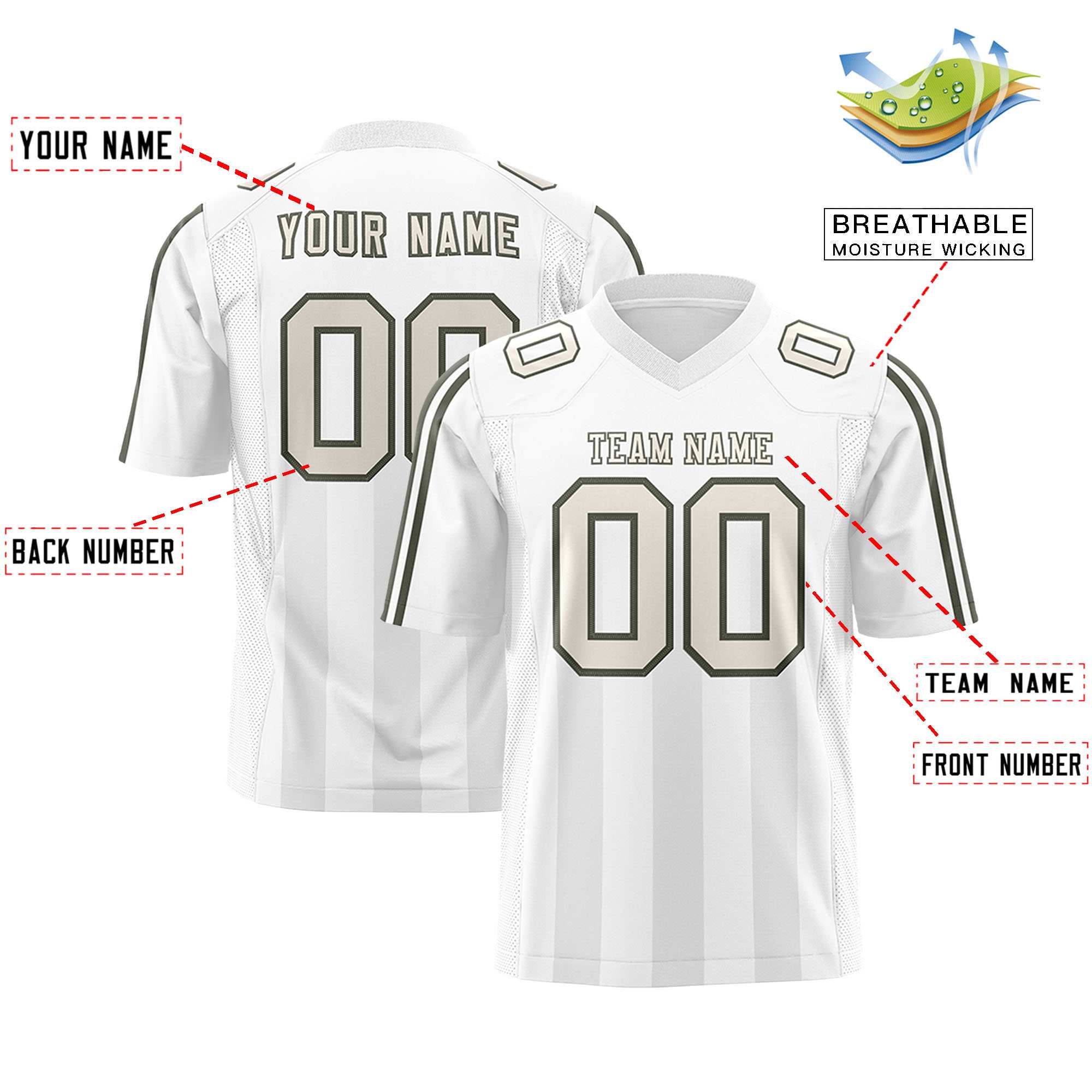 Custom White Gray Vertical Fine Stripe Gradient Fashion Personalized Team American Football Jersey
