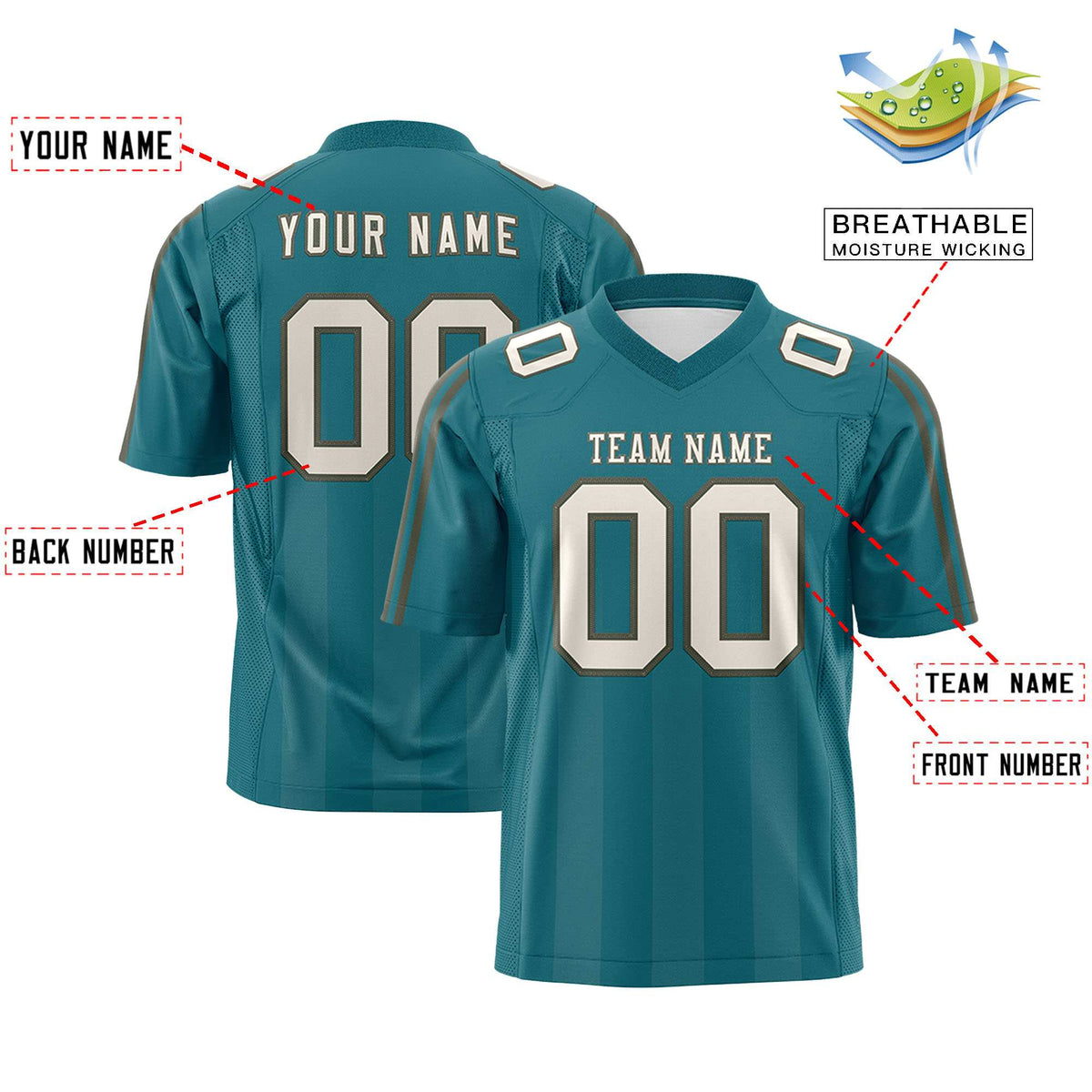 Custom Aqua Gray Vertical Fine Stripe Gradient Fashion Personalized Team American Football Jersey