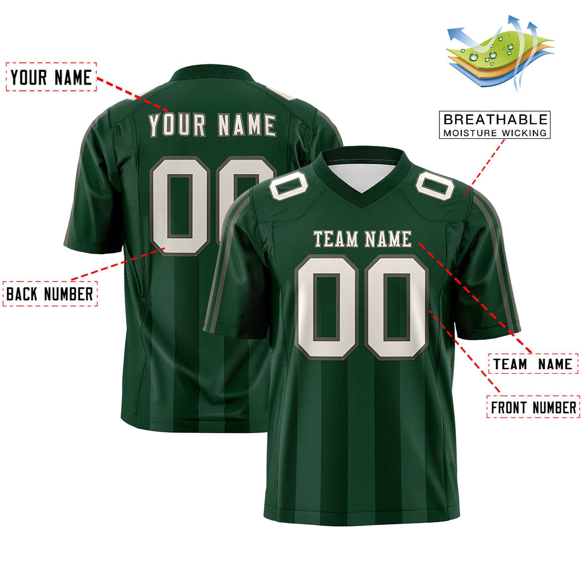 Custom Green White Vertical Fine Stripe Gradient Fashion Personalized Team American Football Jersey