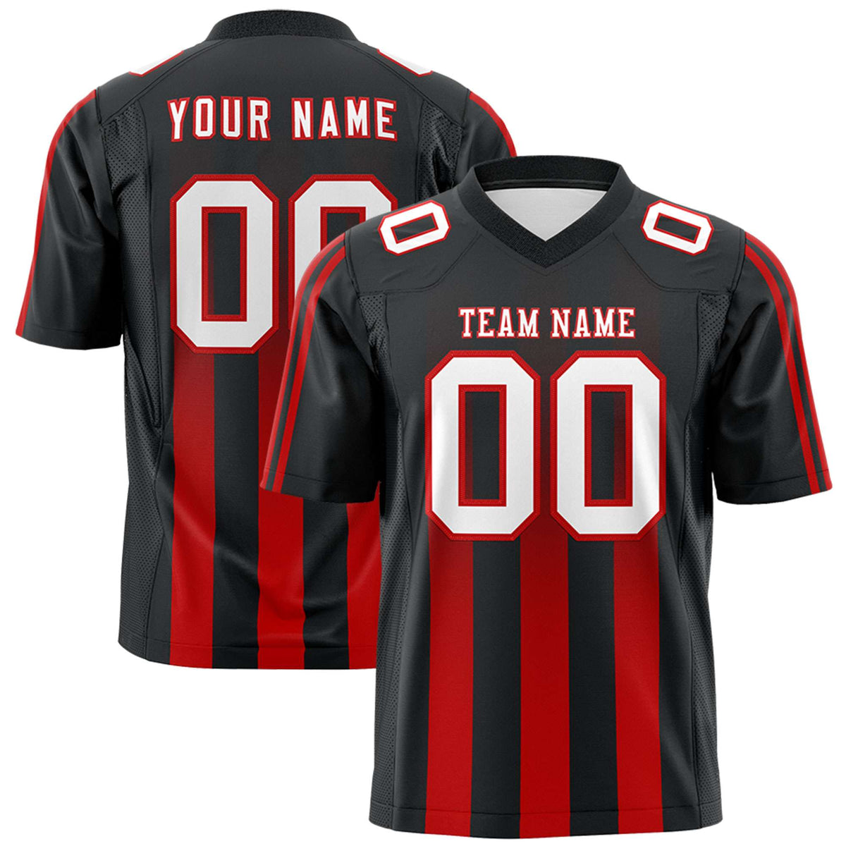 Custom Black Red Vertical Fine Stripe Gradient Fashion Personalized Team American Football Jersey