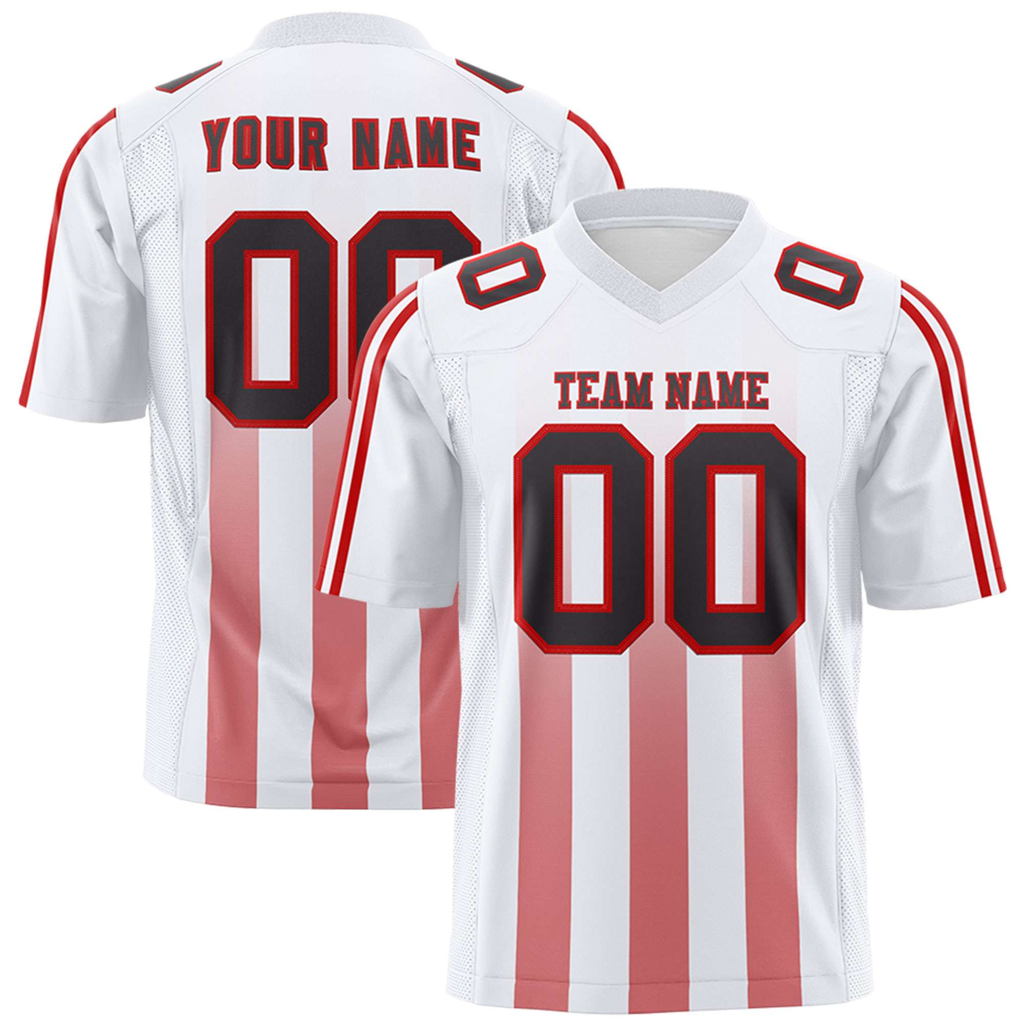 Custom White Red Vertical Fine Stripe Gradient Fashion Personalized Team American Football Jersey