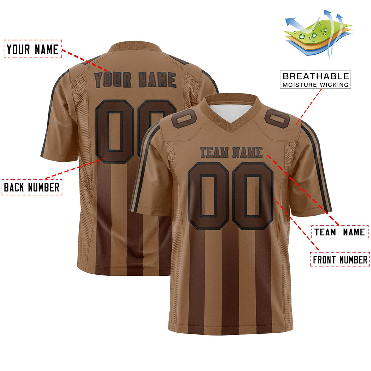 Custom Light Brown Brown Vertical Fine Stripe Gradient Fashion Personalized Team American Football Jersey