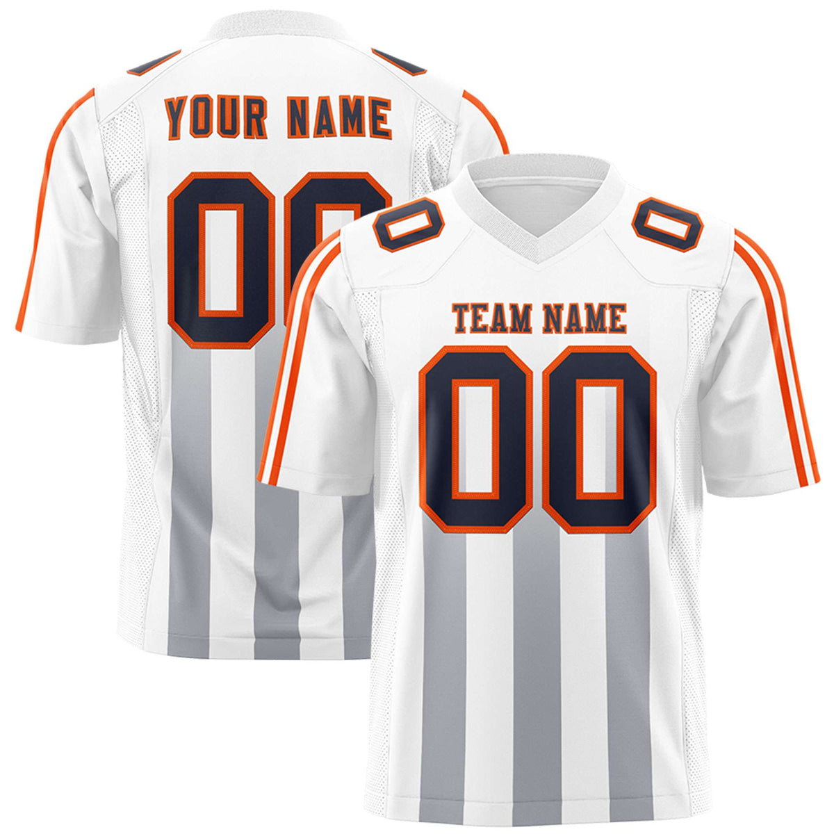 Custom White Gray Vertical Fine Stripe Gradient Fashion Personalized Team American Football Jersey