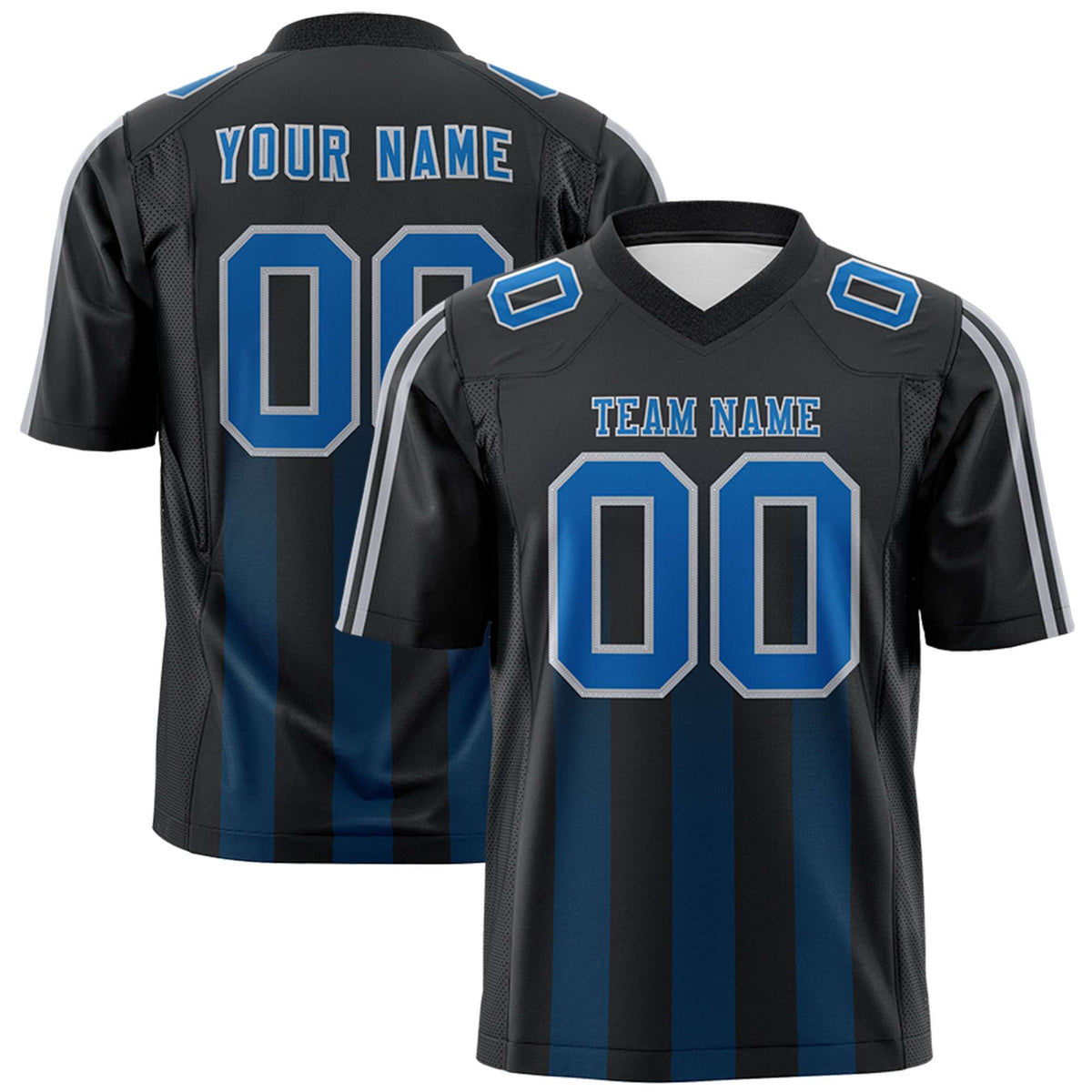 Custom Black Royal Vertical Fine Stripe Gradient Fashion Personalized Team American Football Jersey