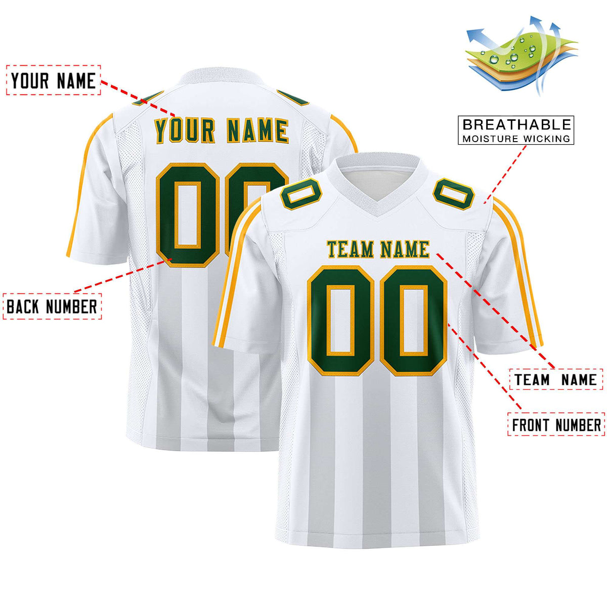 Custom White Gray Vertical Fine Stripe Gradient Fashion Personalized Team American Football Jersey