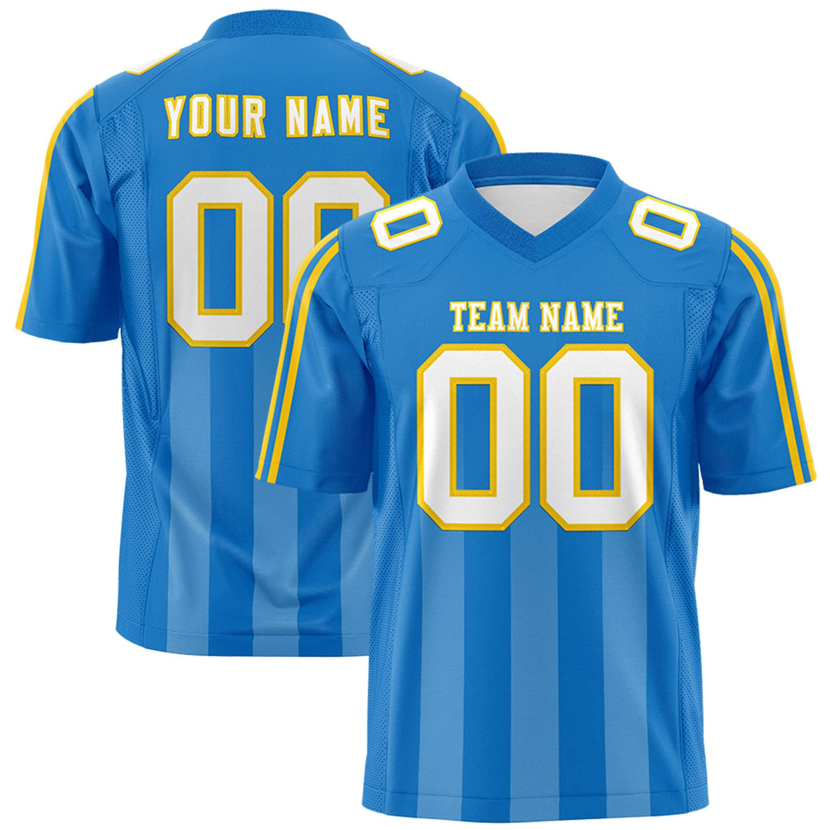 Custom Powder Blue White Vertical Fine Stripe Gradient Fashion Personalized Team American Football Jersey