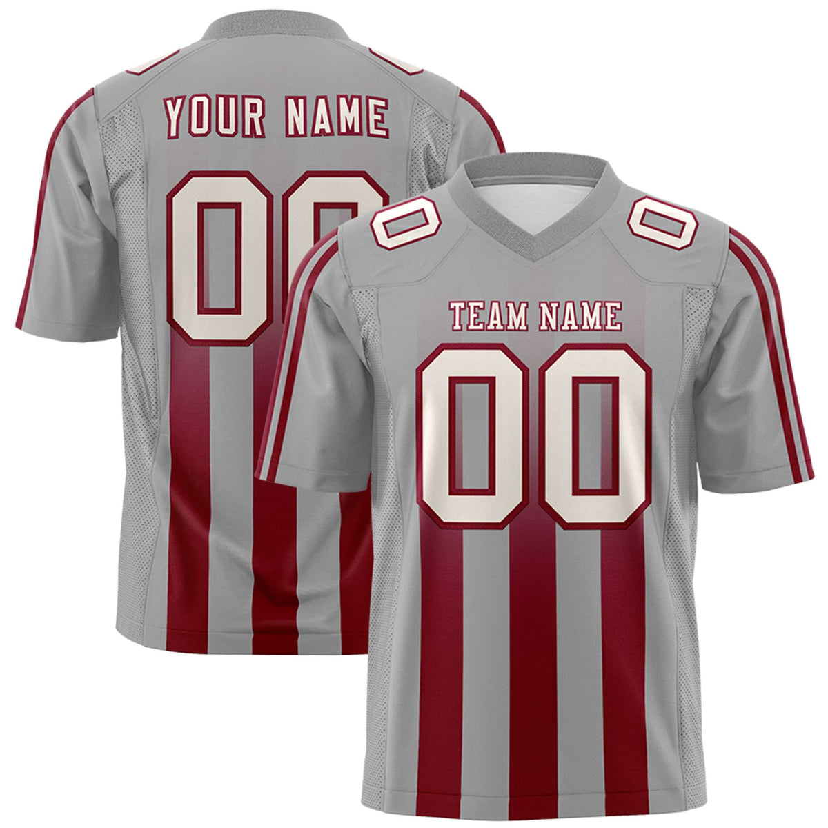 Custom Gray Cardinal Vertical Fine Stripe Gradient Fashion Personalized Team American Football Jersey