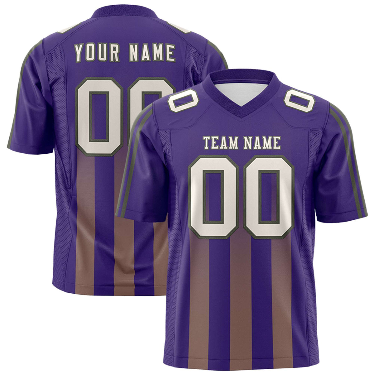 Custom Purple Khaki Vertical Fine Stripe Gradient Fashion Personalized Team American Football Jersey