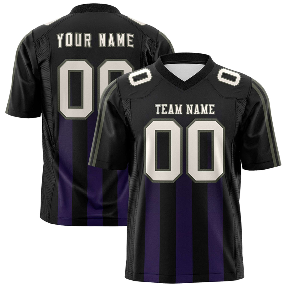 Custom Black Purple Vertical Fine Stripe Gradient Fashion Personalized Team American Football Jersey