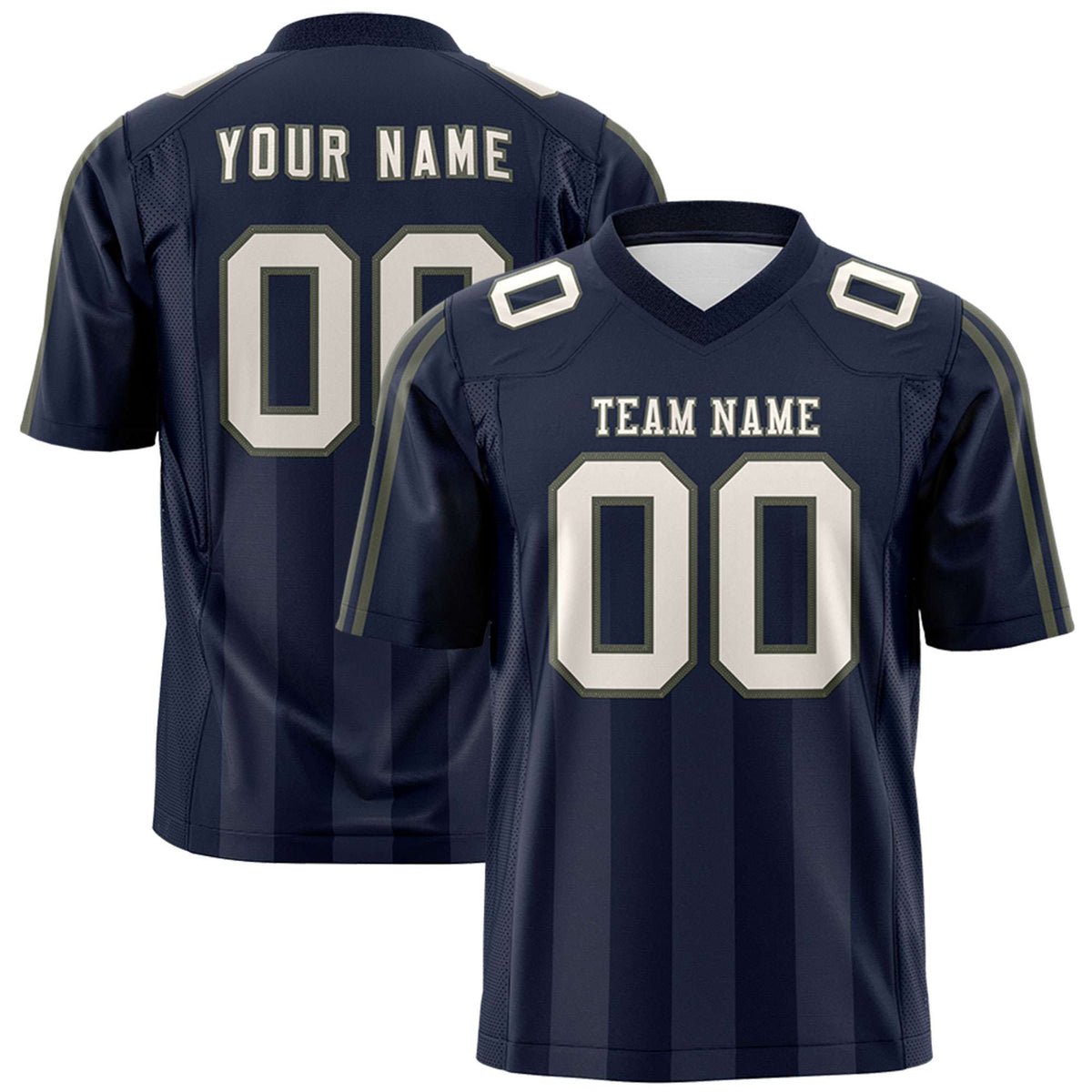 Custom Navy Gray Vertical Fine Stripe Gradient Fashion Personalized Team American Football Jersey