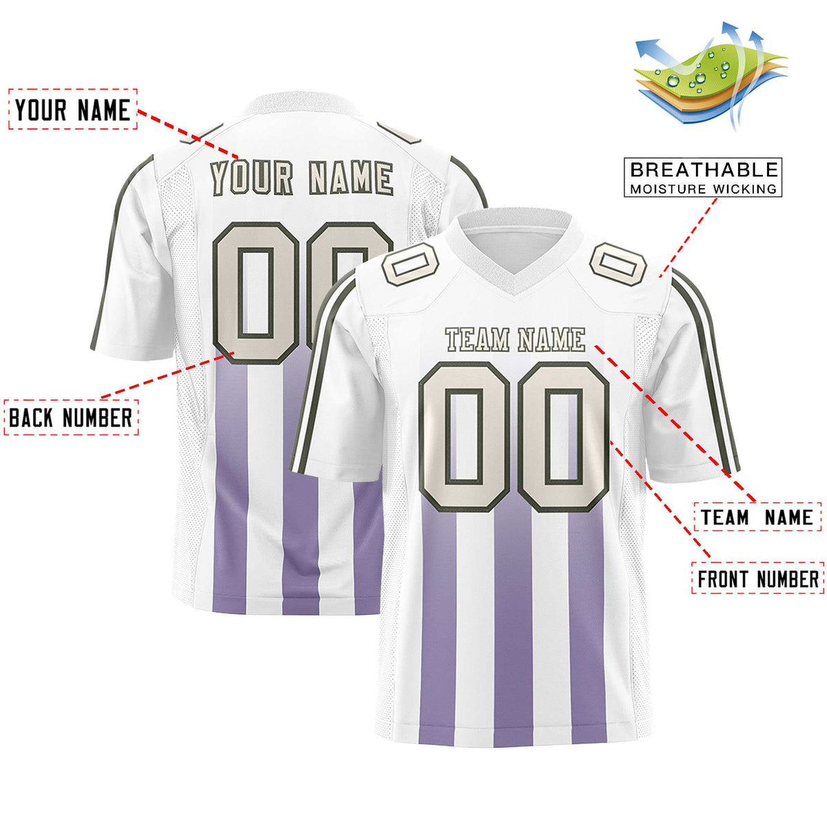 Custom White Purple Vertical Fine Stripe Gradient Fashion Personalized Team American Football Jersey