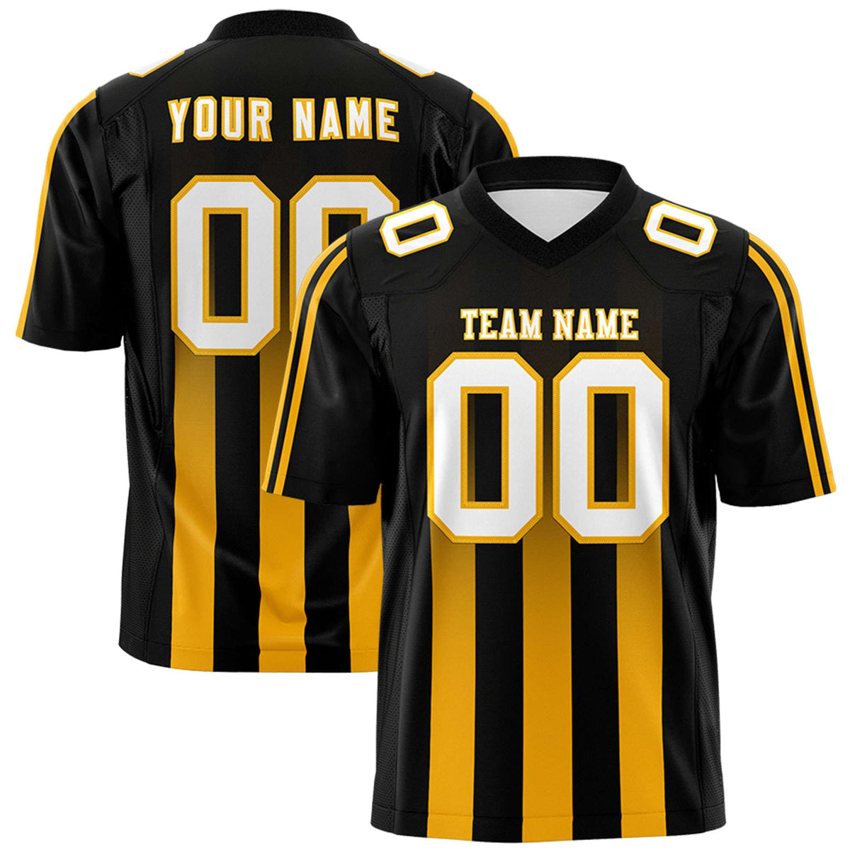 Custom Black Yellow Vertical Fine Stripe Gradient Fashion Personalized Team American Football Jersey