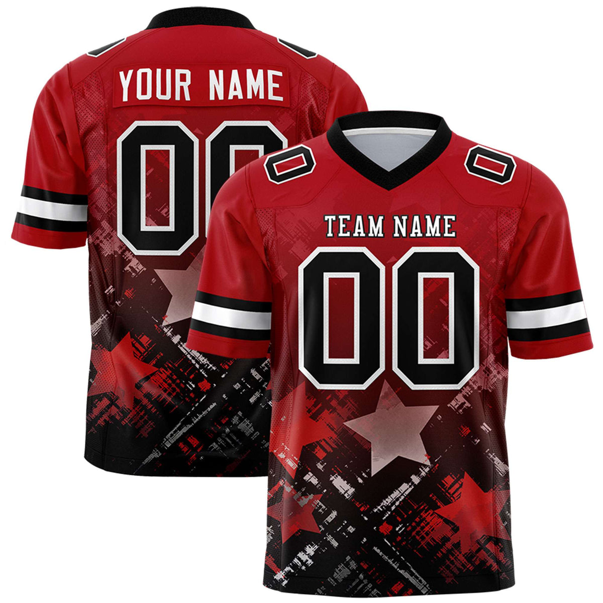Custom Red Black Personalized Star Gradient Authentic American Football Jersey