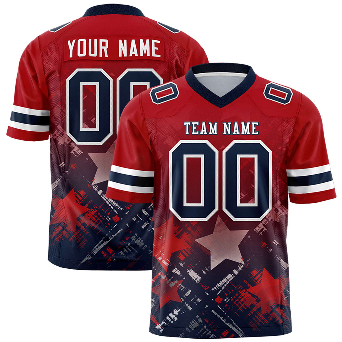 Custom Red Navy Personalized Star Gradient Authentic American Football Jersey