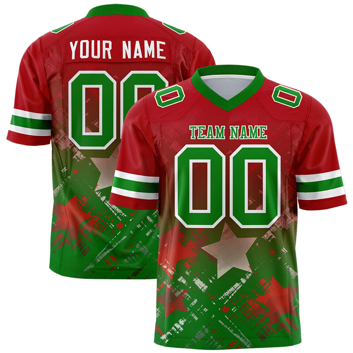 Custom Red Kelly Green Personalized Star Gradient Authentic American Football Jersey