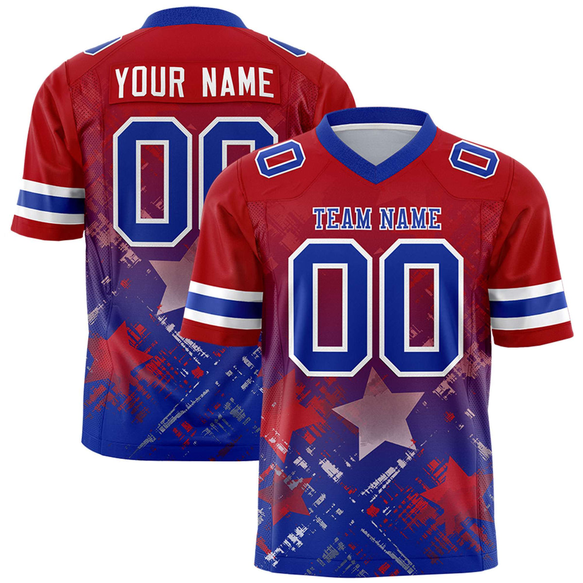 Custom Red Royal Personalized Star Gradient Authentic American Football Jersey