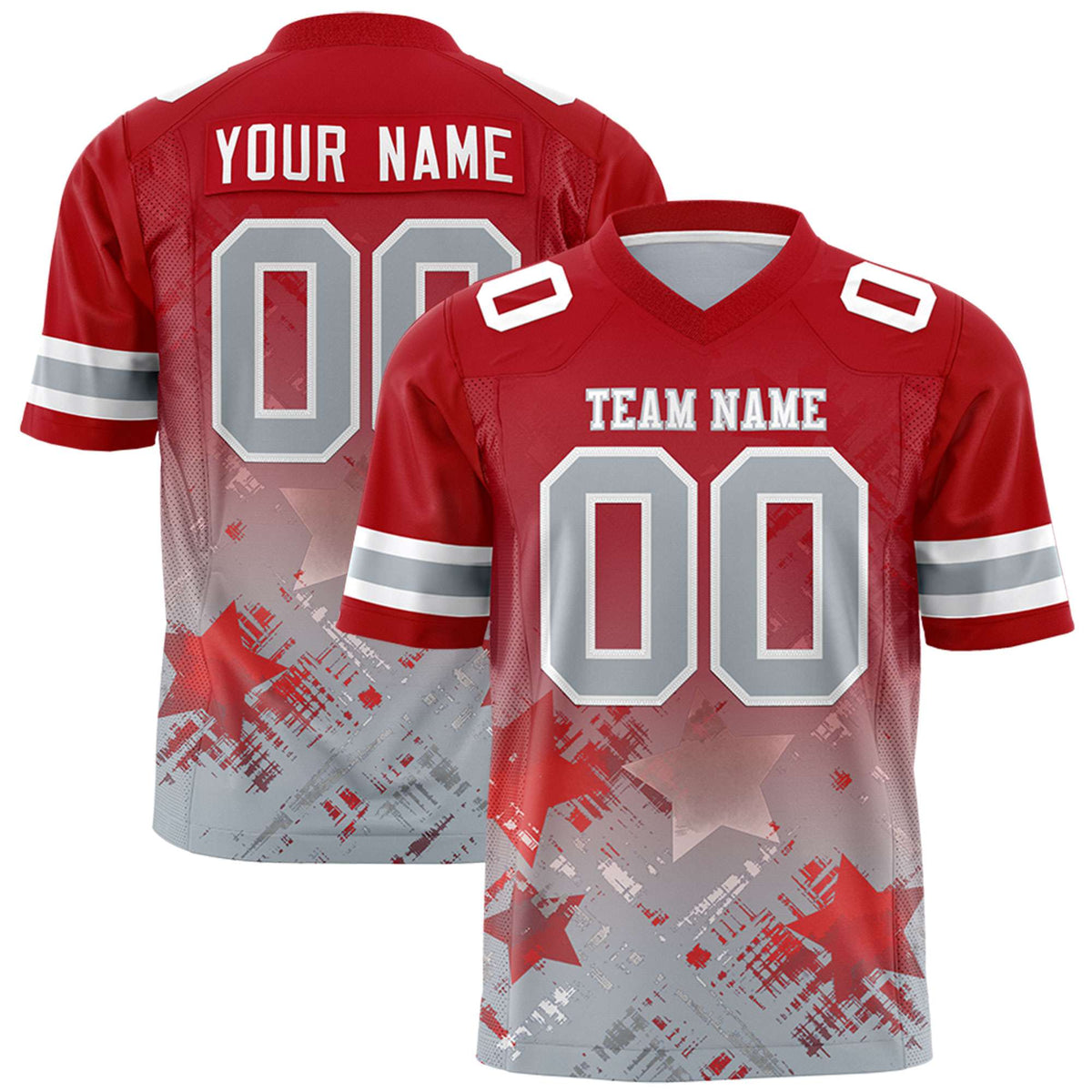 Custom Red Red Personalized Star Gradient Authentic American Football Jersey