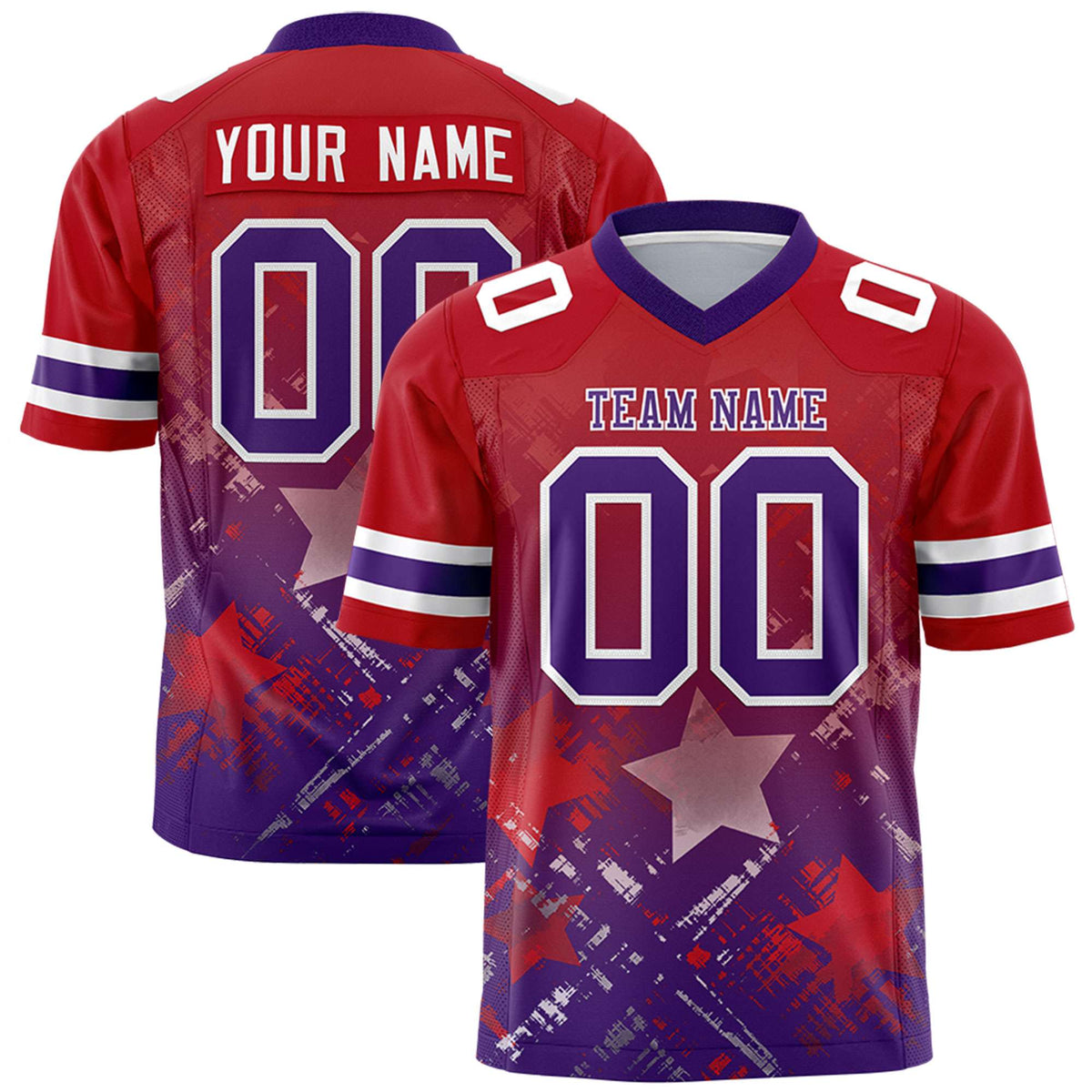 Custom Red Purple Personalized Star Gradient Authentic American Football Jersey