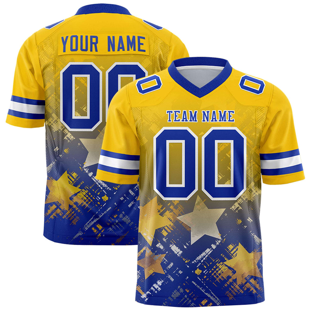 Custom Gold Royal Personalized Star Gradient Authentic American Football Jersey