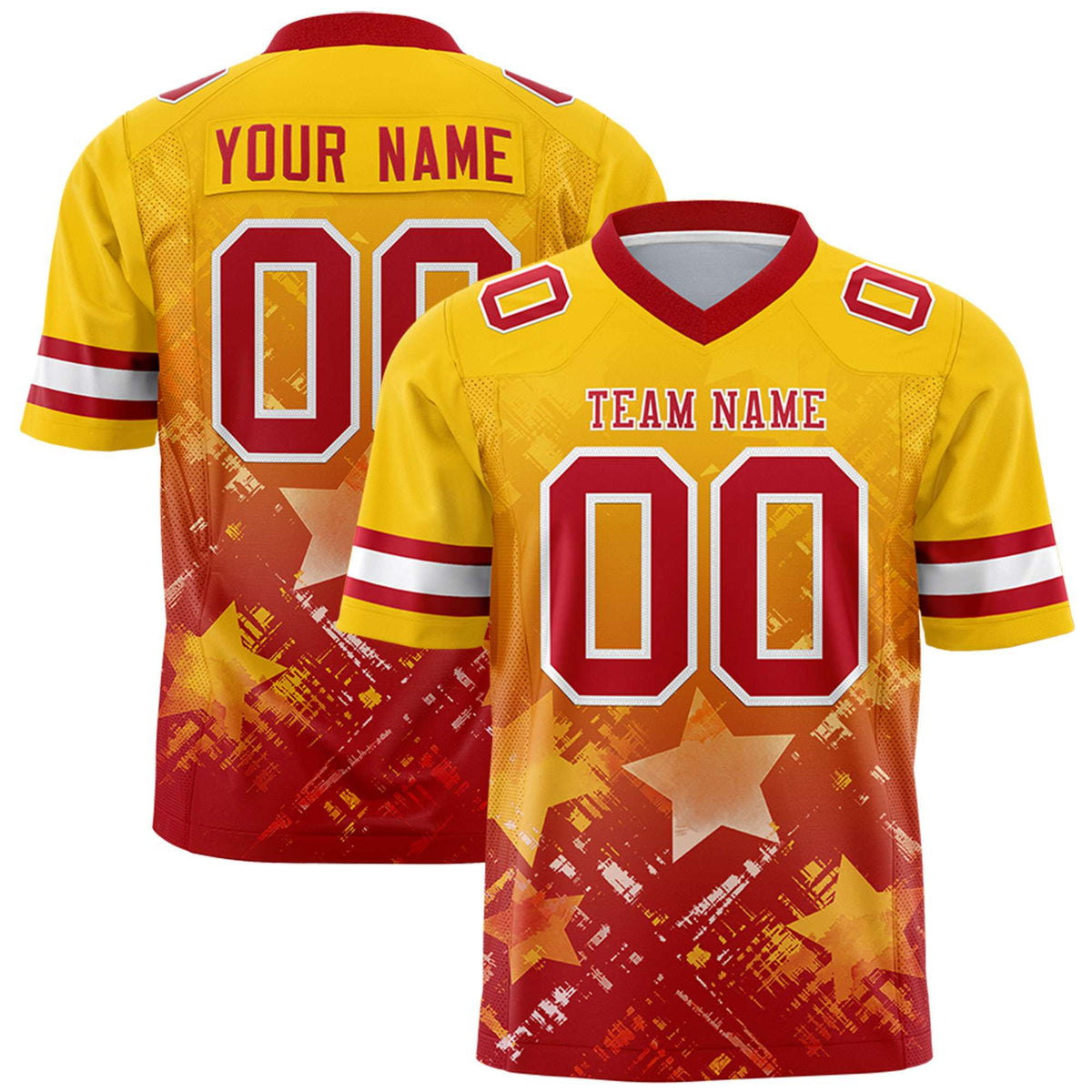 Custom Gold Red Personalized Star Gradient Authentic American Football Jersey