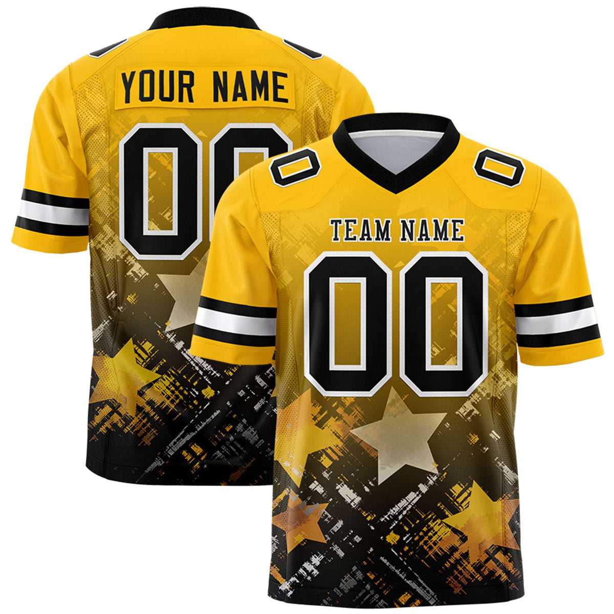 Custom Yellow Black Personalized Star Gradient Authentic American Football Jersey
