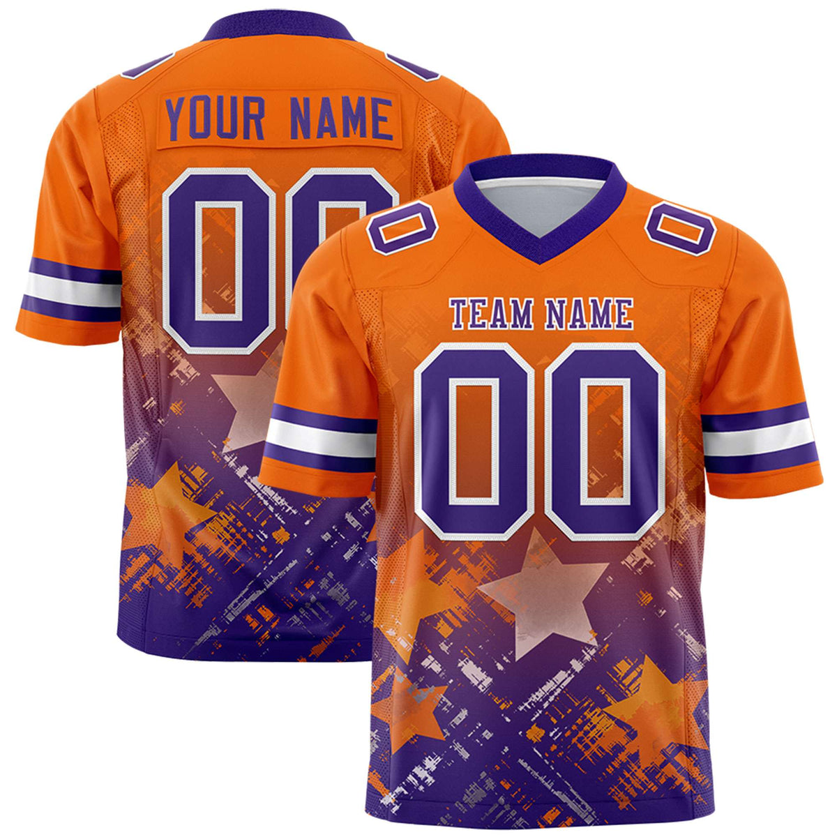 Custom Orange Purple Personalized Star Gradient Authentic American Football Jersey
