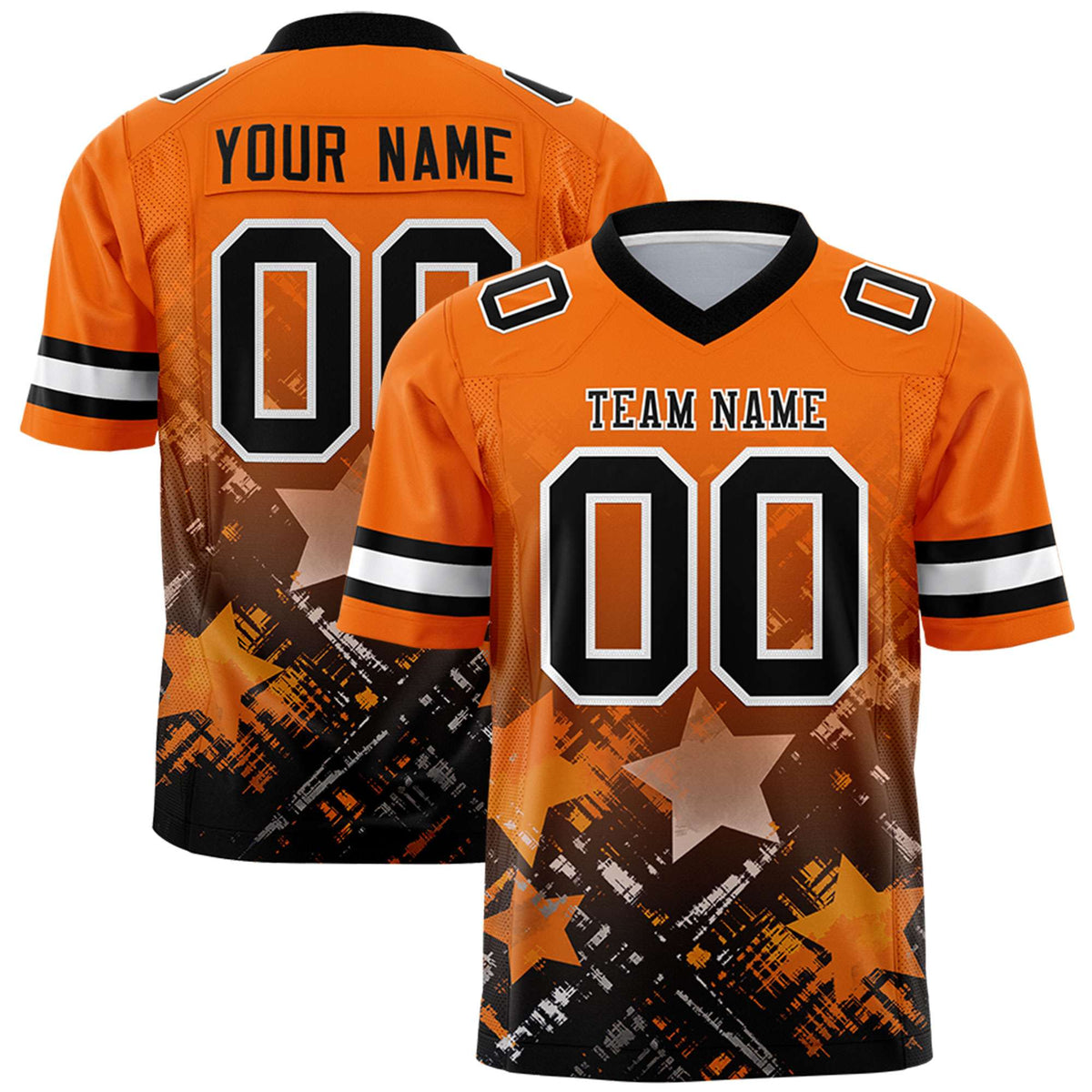 Custom Orange Black Personalized Star Gradient Authentic American Football Jersey