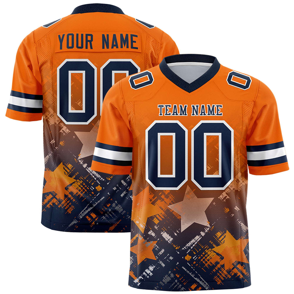 Custom Orange Navy Personalized Star Gradient Authentic American Football Jersey