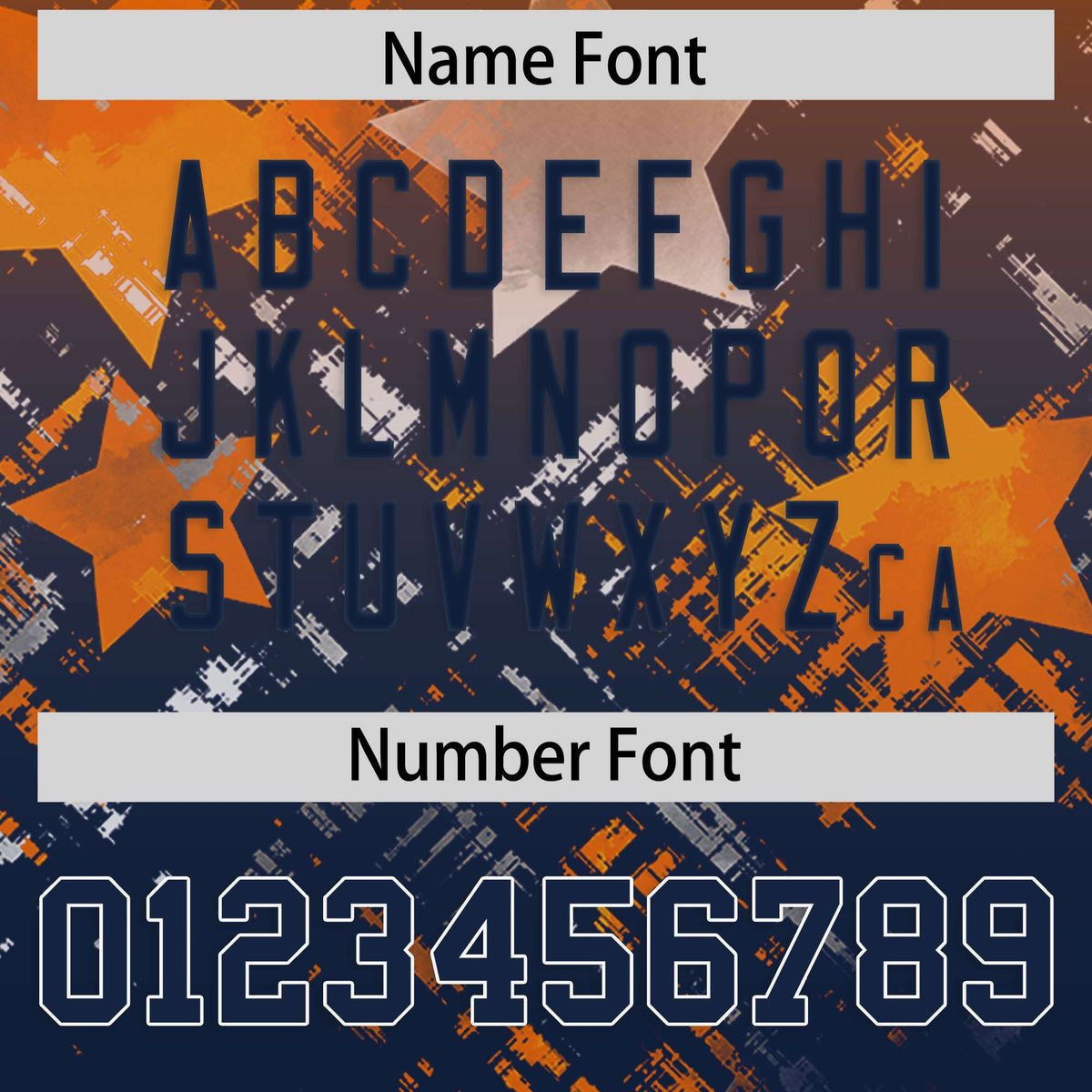 Custom Orange Navy Personalized Star Gradient Authentic American Football Jersey