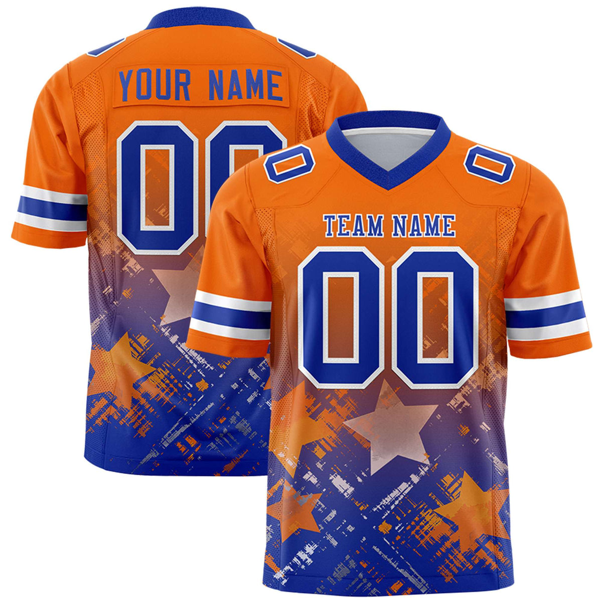 Custom Orange Royal Personalized Star Gradient Authentic American Football Jersey