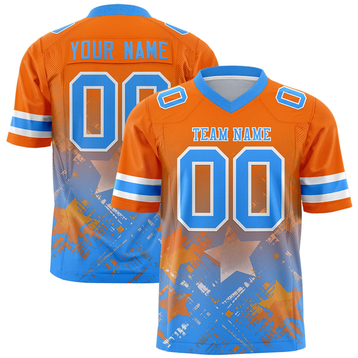 Custom Orange Light Blue Personalized Star Gradient Authentic American Football Jersey