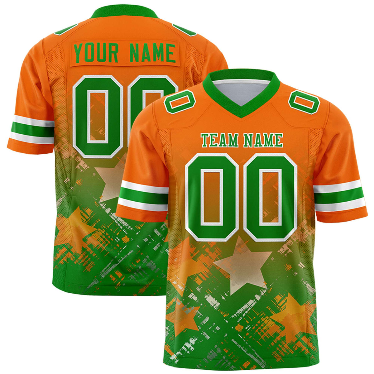 Custom Orange Kelly Green Personalized Star Gradient Authentic American Football Jersey