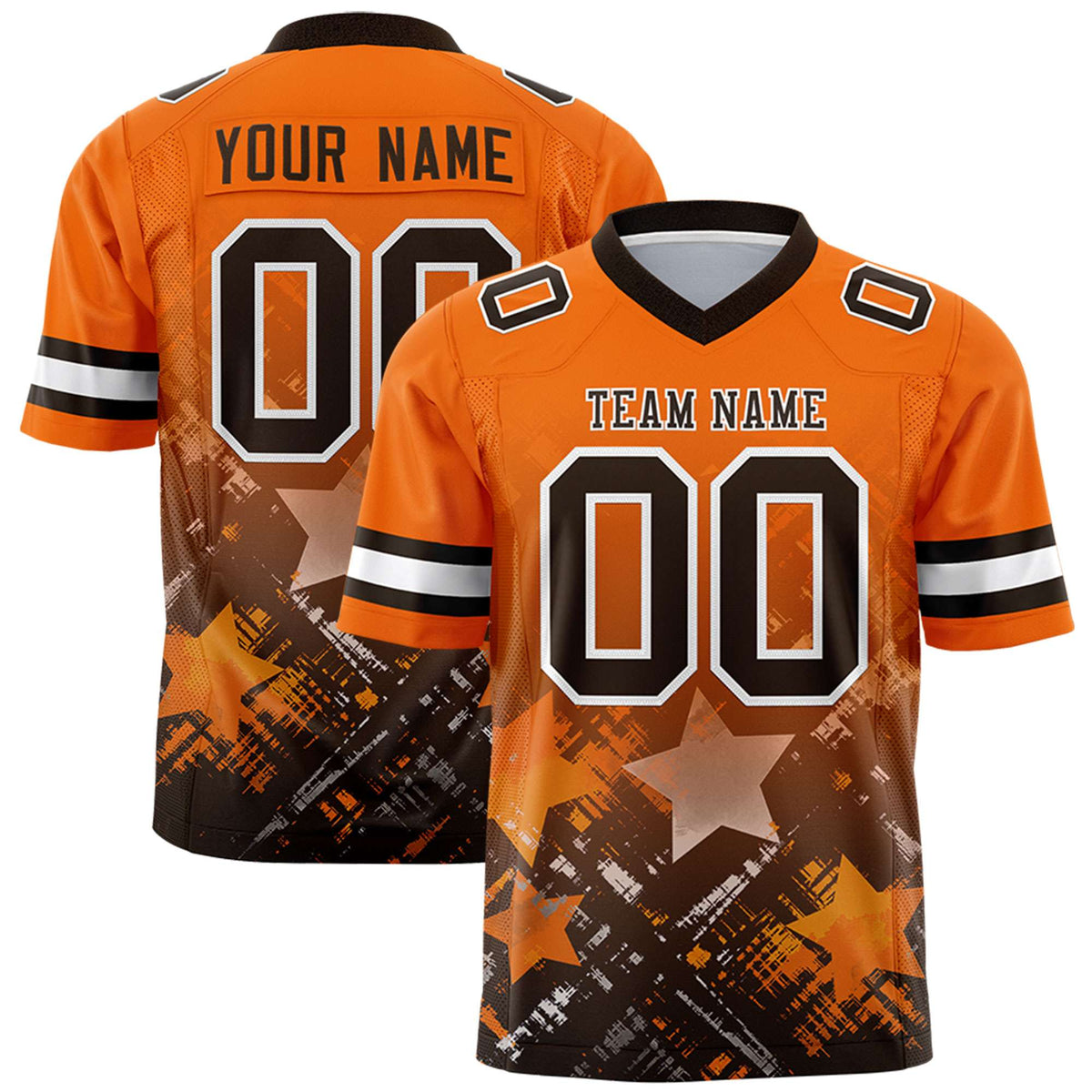 Custom Orange Brown Personalized Star Gradient Authentic American Football Jersey