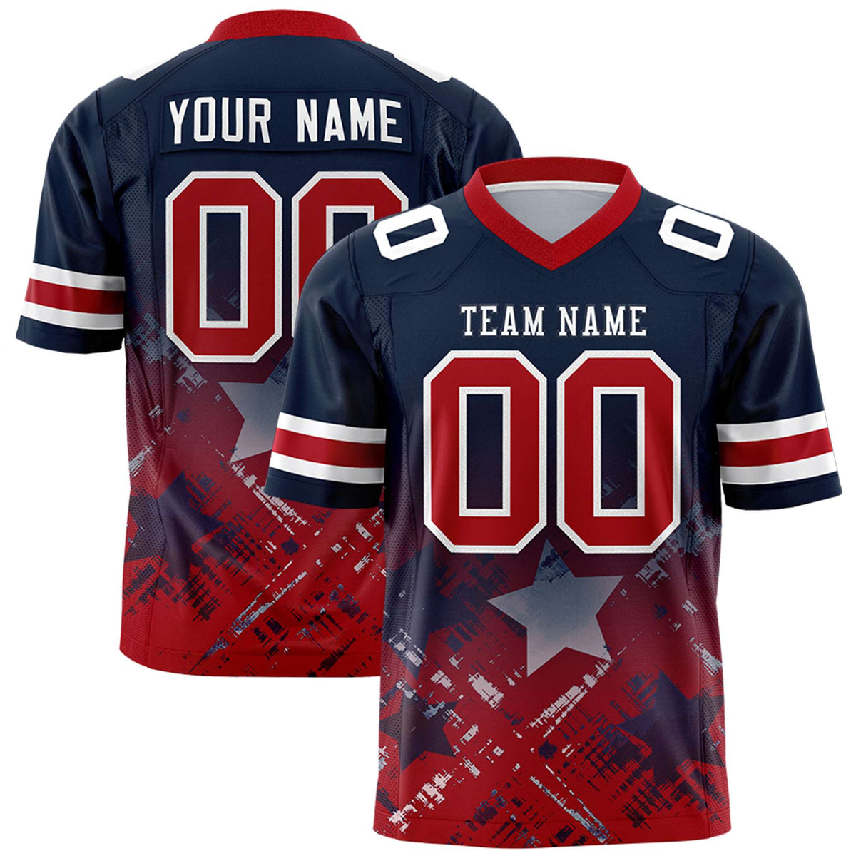 Custom Navy Red Personalized Star Gradient Authentic American Football Jersey