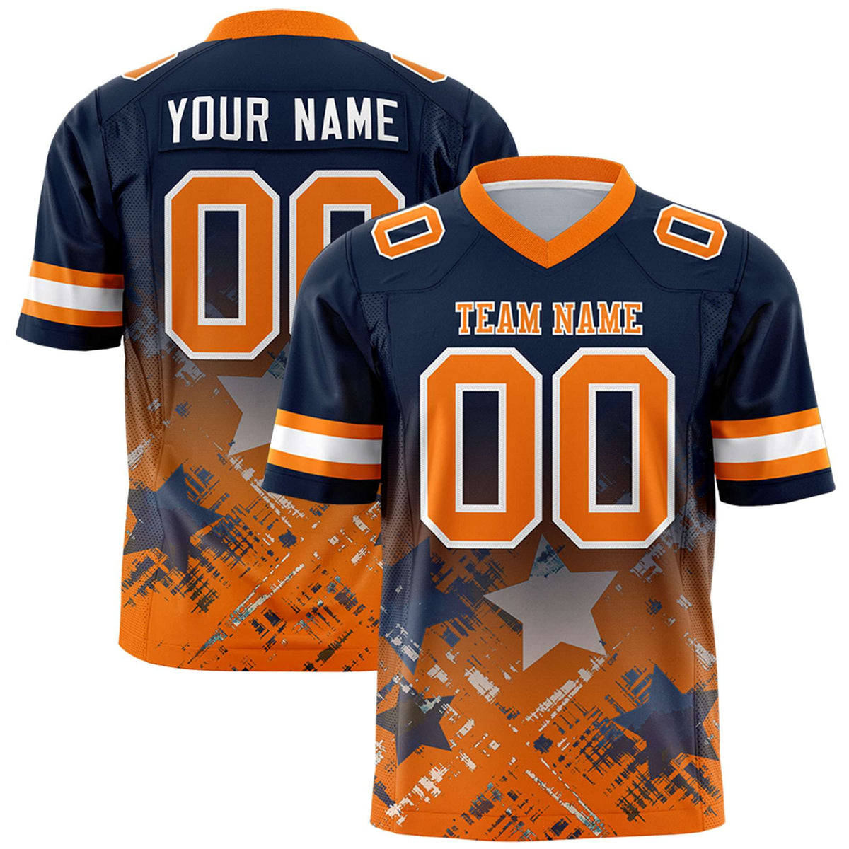 Custom Navy Orange Personalized Star Gradient Authentic American Football Jersey