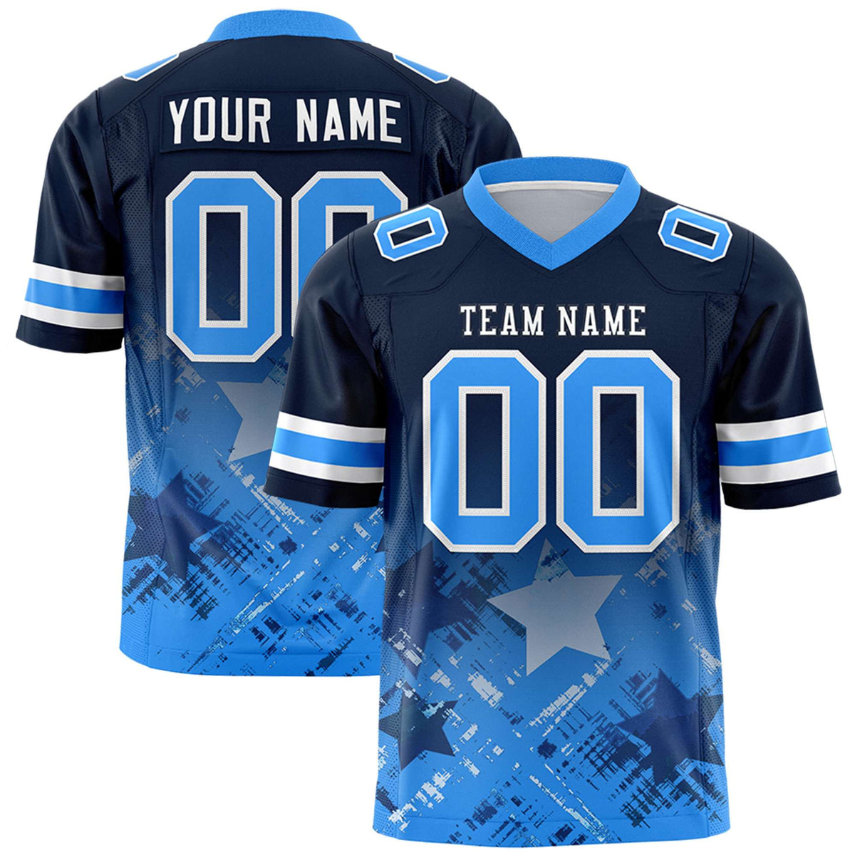 Custom Navy Light Blue Personalized Star Gradient Authentic American Football Jersey