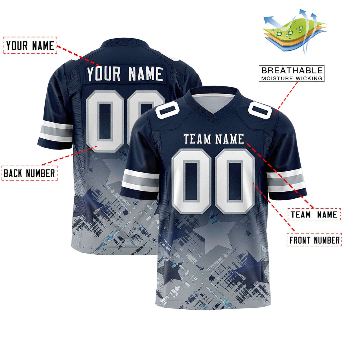 Custom Navy Navy Personalized Star Gradient Authentic American Football Jersey