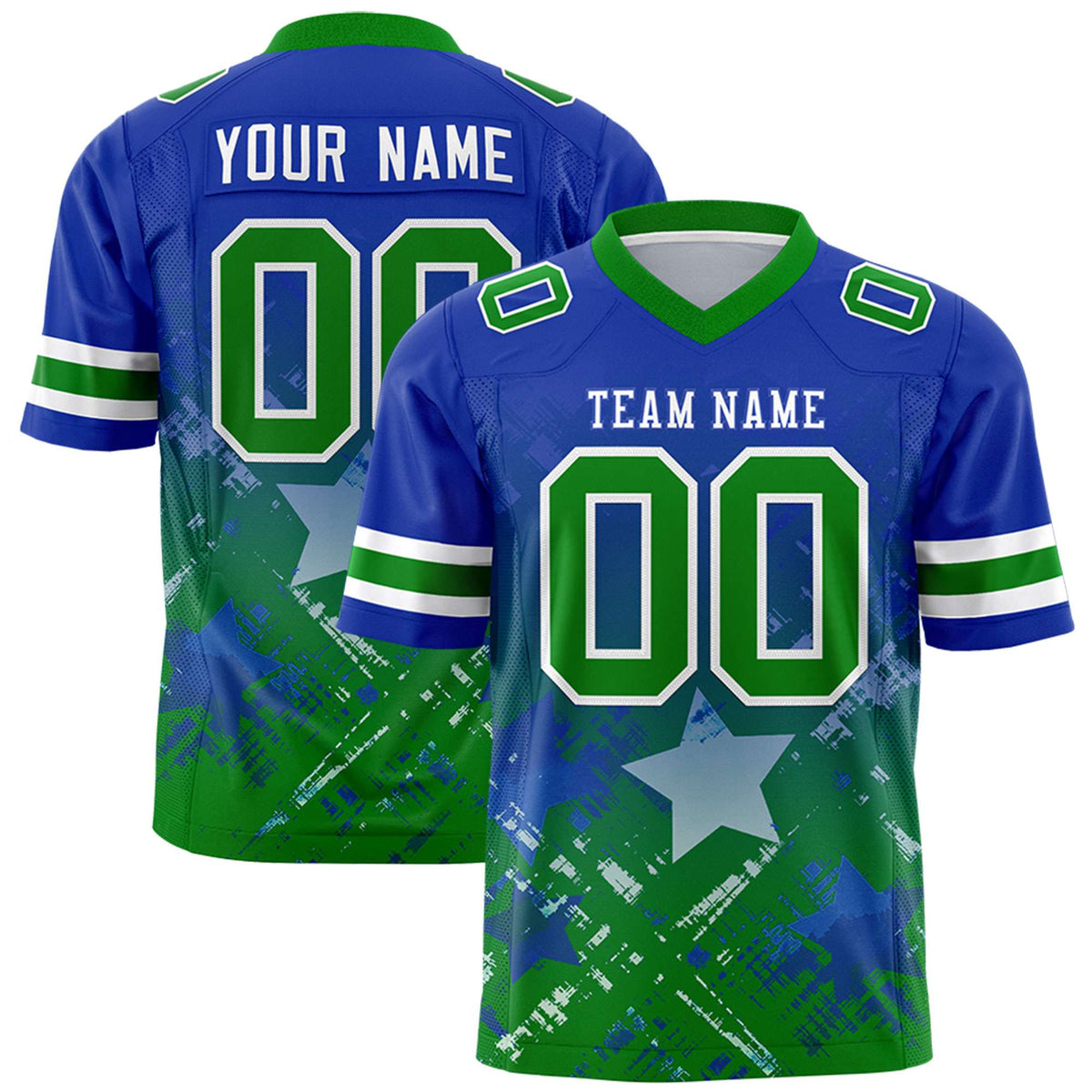 Custom Royal Kelly Green Personalized Star Gradient Authentic American Football Jersey