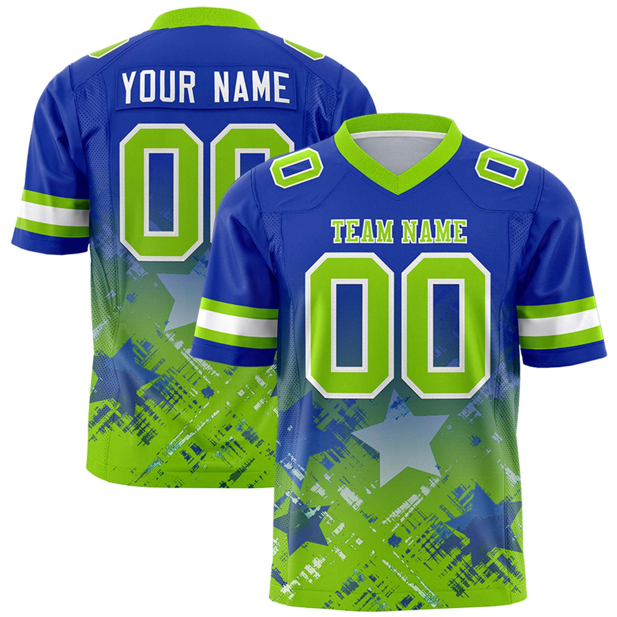 Custom Royal Neon Green Personalized Star Gradient Authentic American Football Jersey