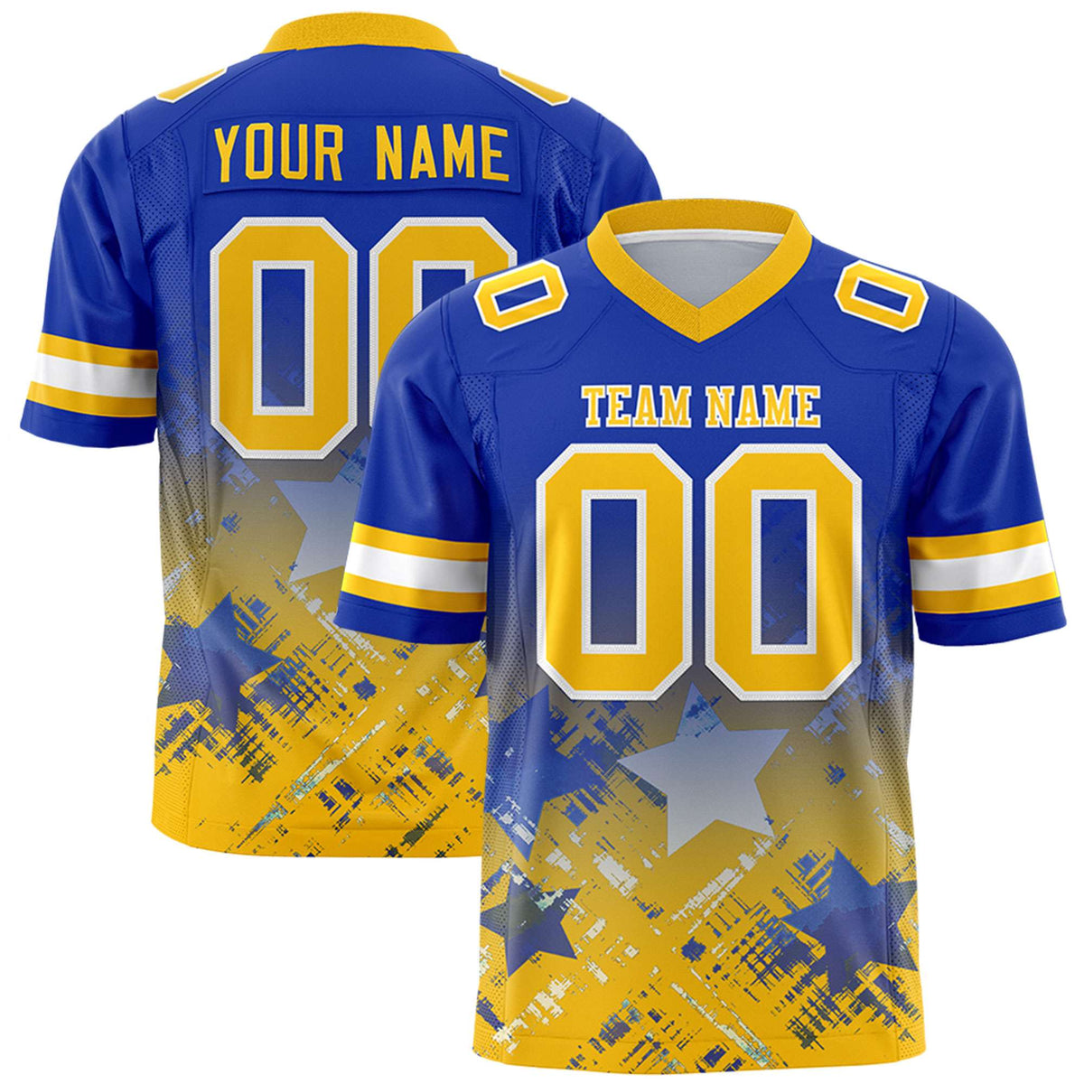 Custom Royal Yellow Personalized Star Gradient Authentic American Football Jersey