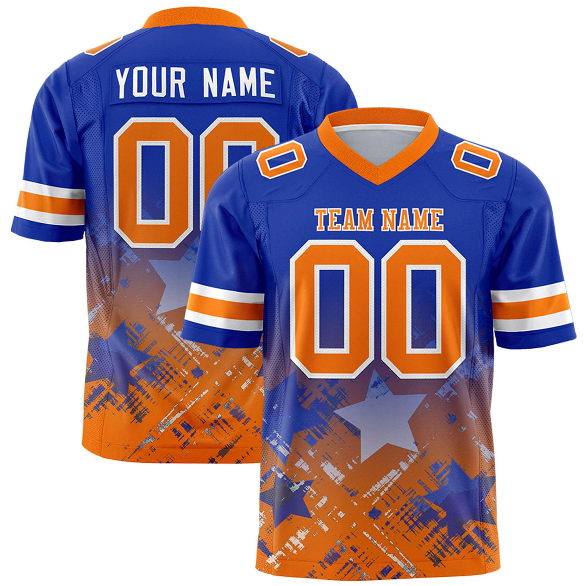 Custom Royal Orange Personalized Star Gradient Authentic American Football Jersey