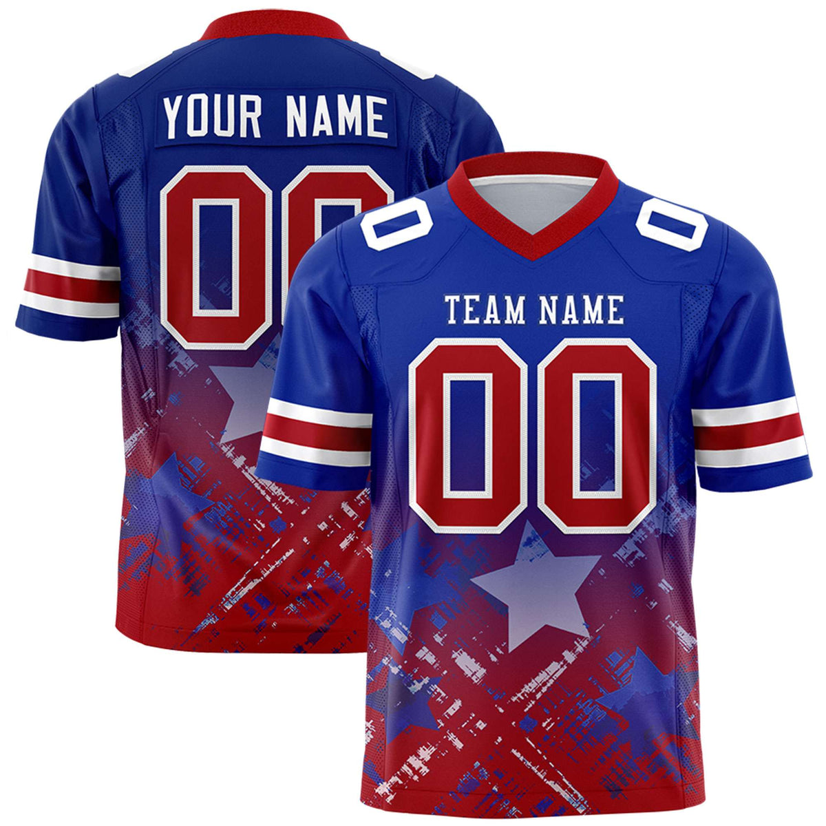Custom Royal Red Personalized Star Gradient Authentic American Football Jersey