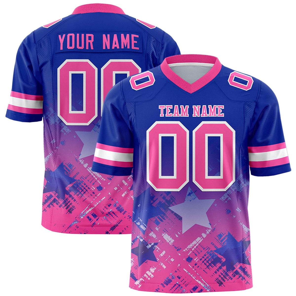 Custom Royal Pink Personalized Star Gradient Authentic American Football Jersey