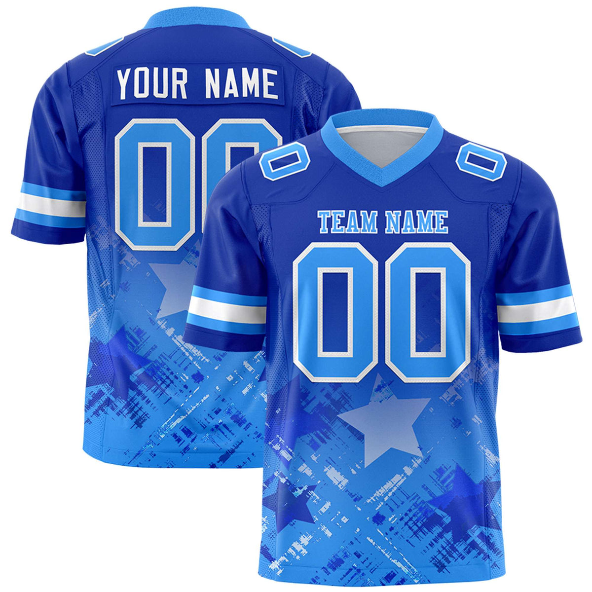 Custom Royal Light Blue Personalized Star Gradient Authentic American Football Jersey