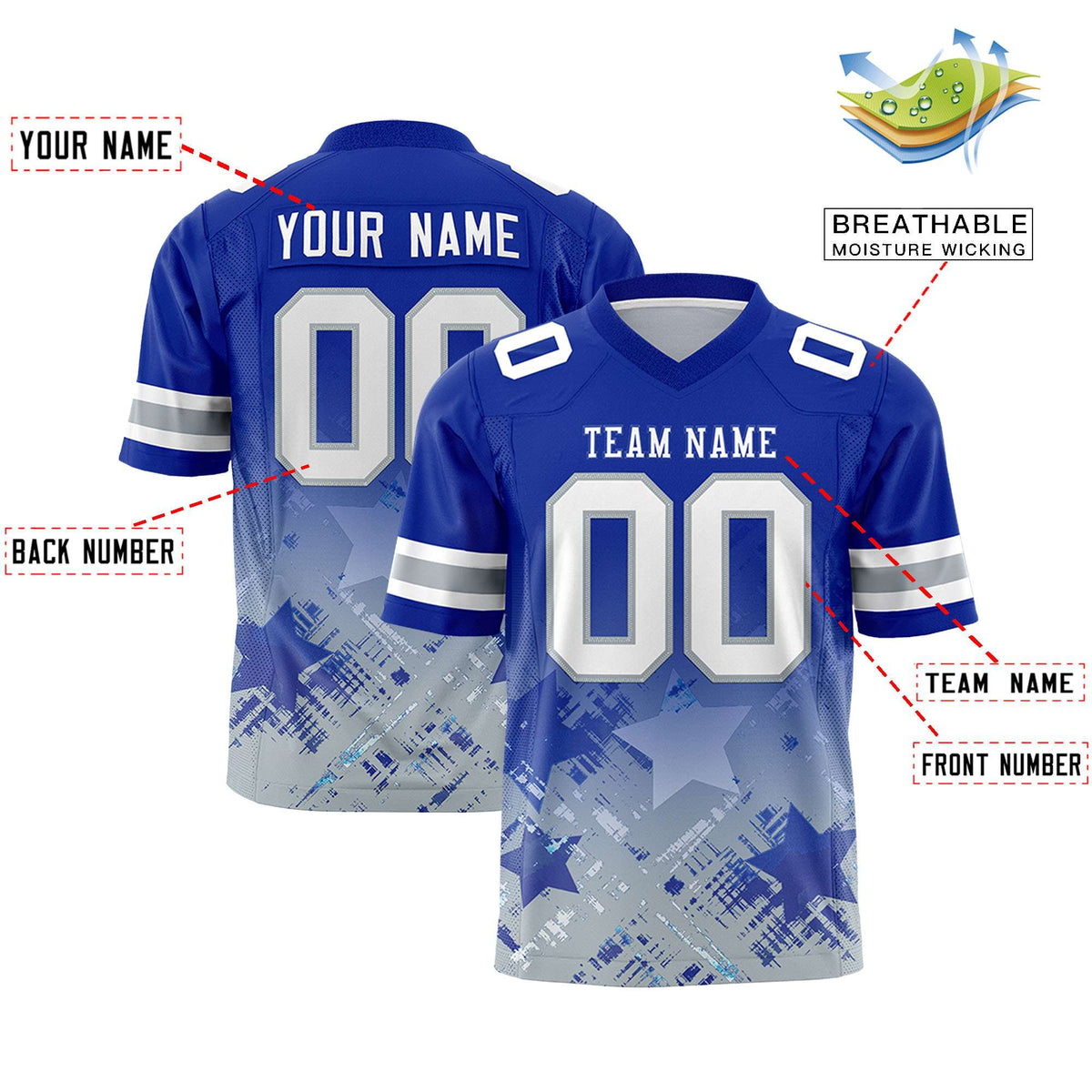 Custom Royal Royal Personalized Star Gradient Authentic American Football Jersey