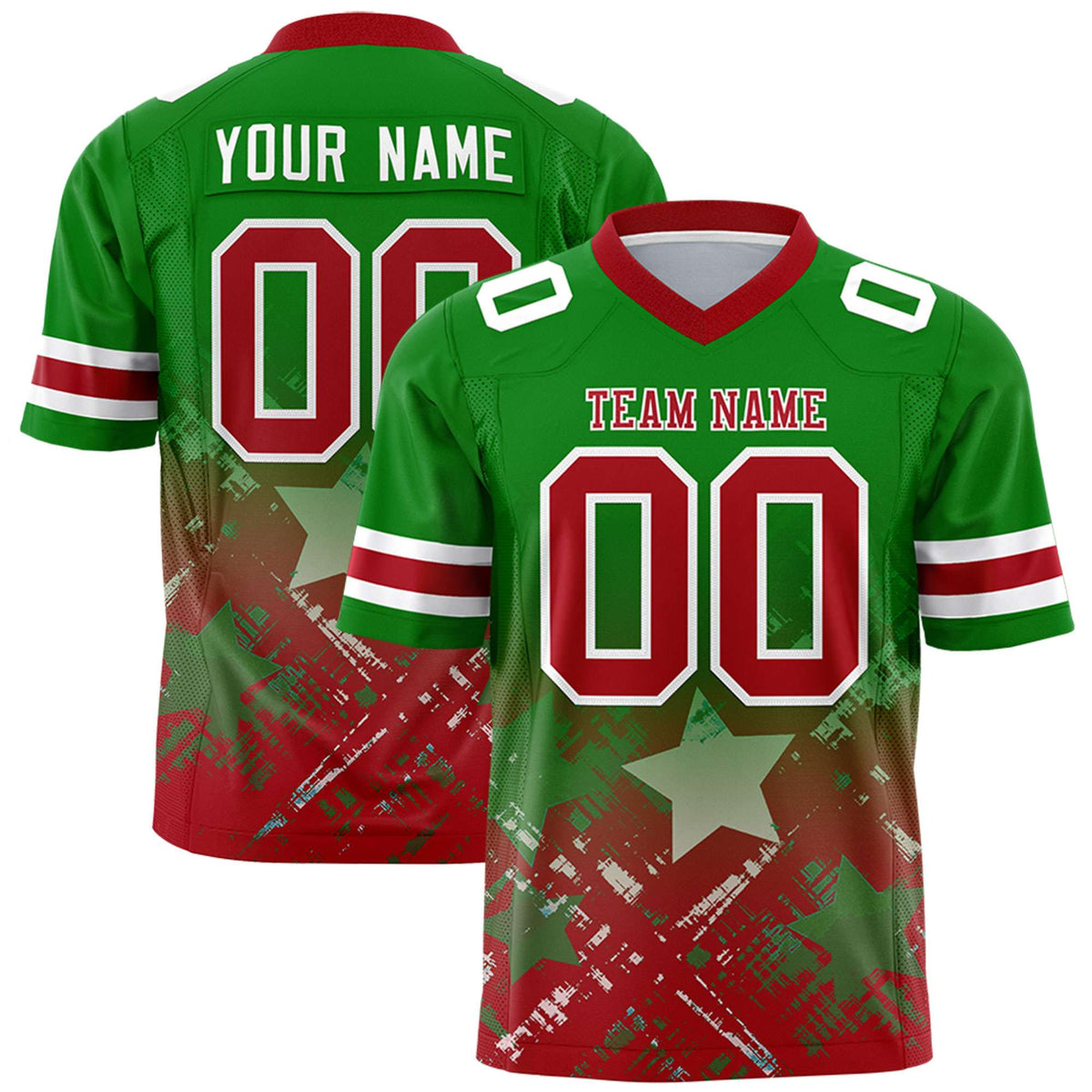 Custom Kelly Green Red Personalized Star Gradient Authentic American Football Jersey